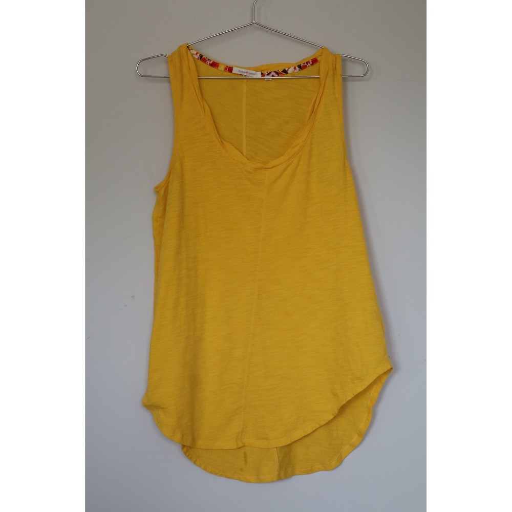 Pure + Good Anthropologie Yellow Cotton Slub Knit Tank Top Curved Hem Medium